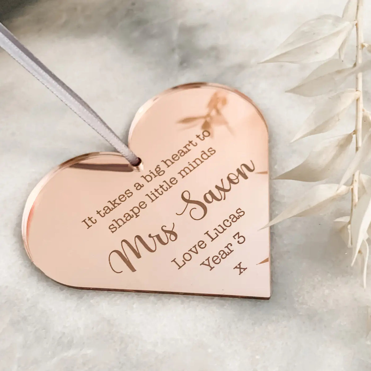 Personalised teacher gift – luxury mirror heart tag | custom keepsake uk