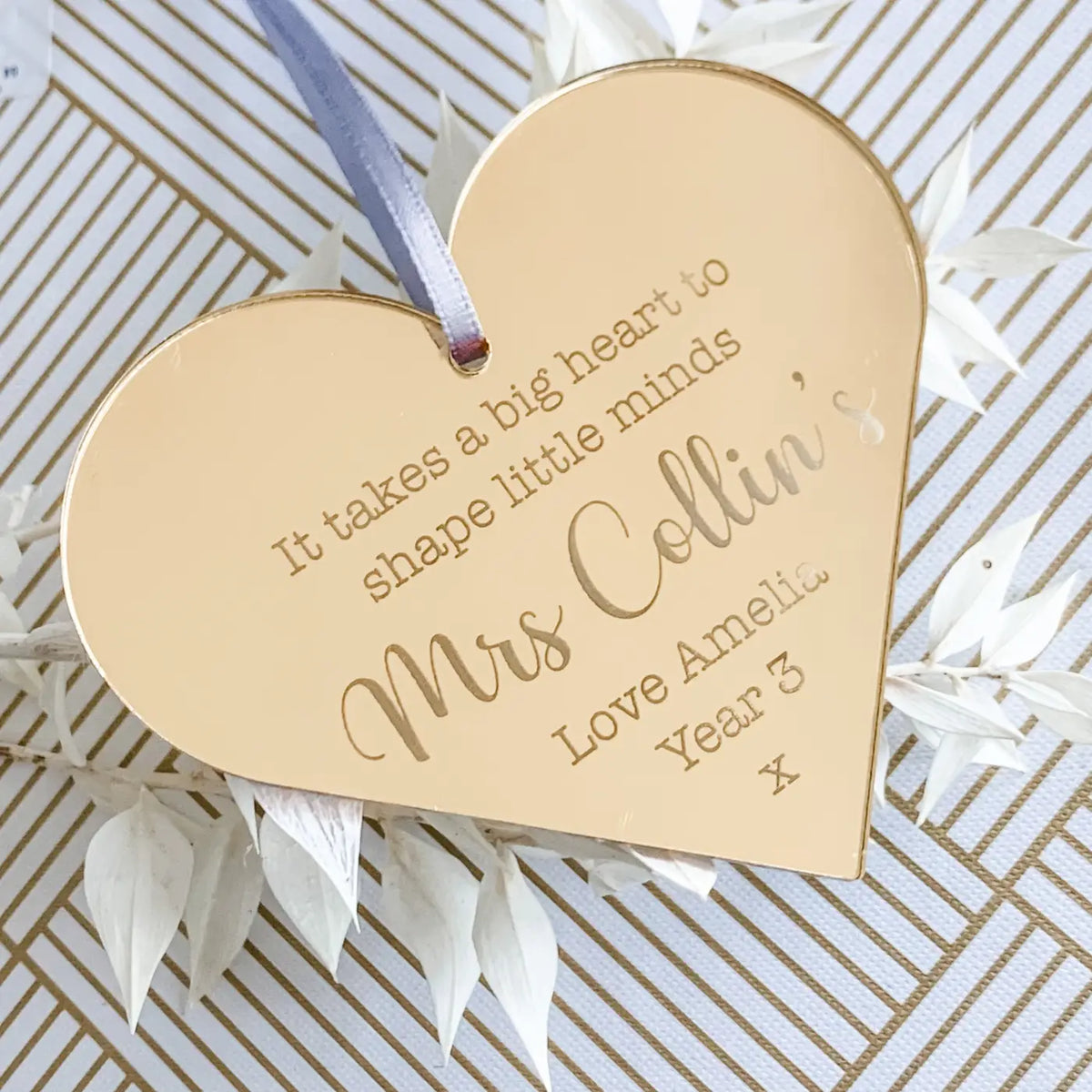 Personalised teacher gift – luxury mirror heart tag | custom keepsake uk