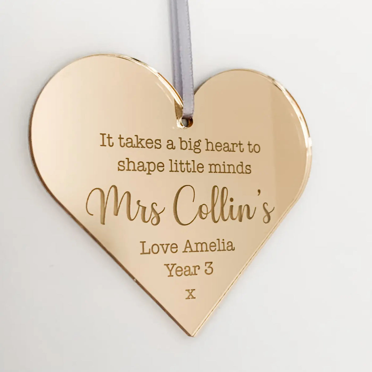 Personalised teacher gift – luxury mirror heart tag | custom keepsake uk