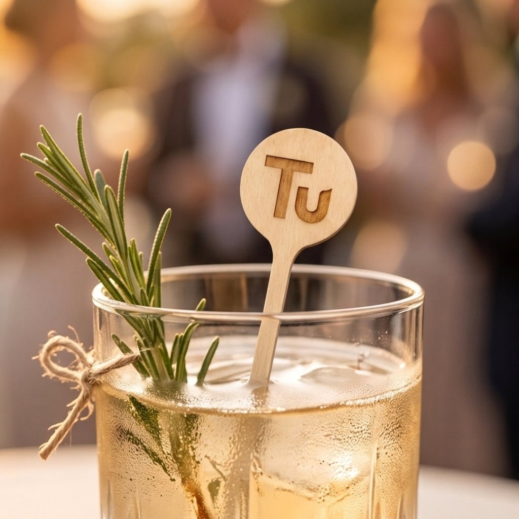 Personalised Wooden Drink Stirrers for personalised event drinks