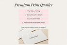 The image is a promotional graphic for premium print quality, showcasing a close-up of a business card with the text "AREIEGGL" printed on it.