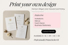 The image is an advertisement for a service that allows customers to print their own design on textured card printing paper. It features two printed cards with text and decorative elements, such as flowers, on a beige background.