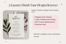 The image is a promotional graphic for a luxury finish to a design, featuring a menu card and a photograph of a person.