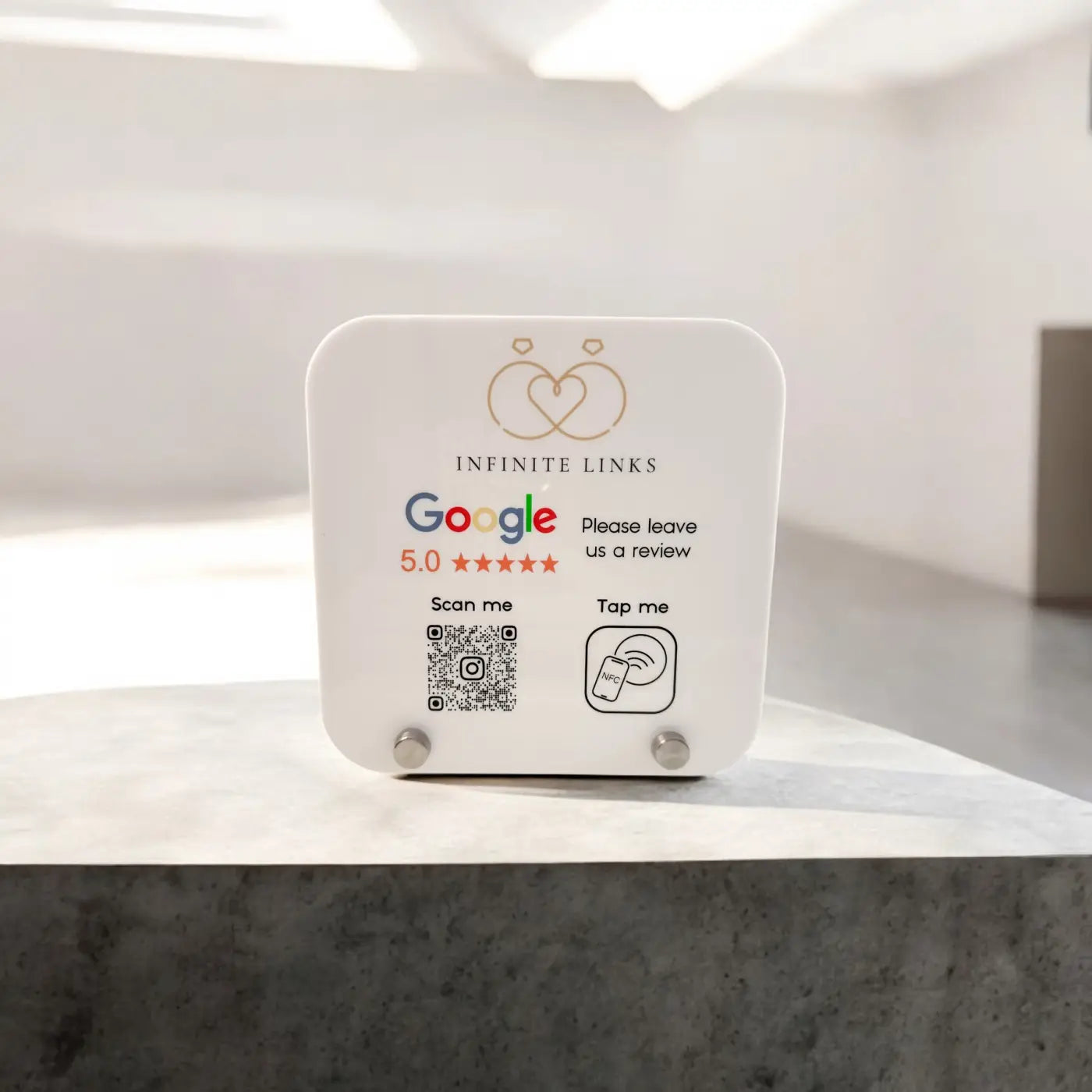 Qr nfc review sign – custom acrylic contactless feedback display | luxury plaque