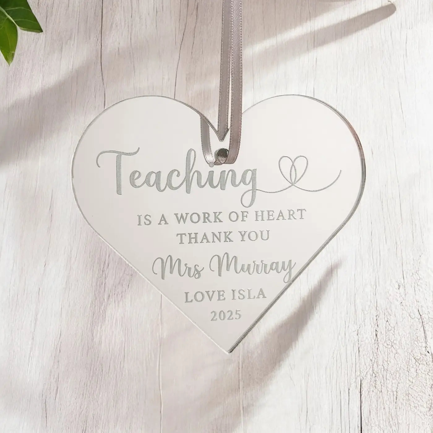 Thank you teacher gift – personalised engraved heart keepsake | luxury acrylic & wood present