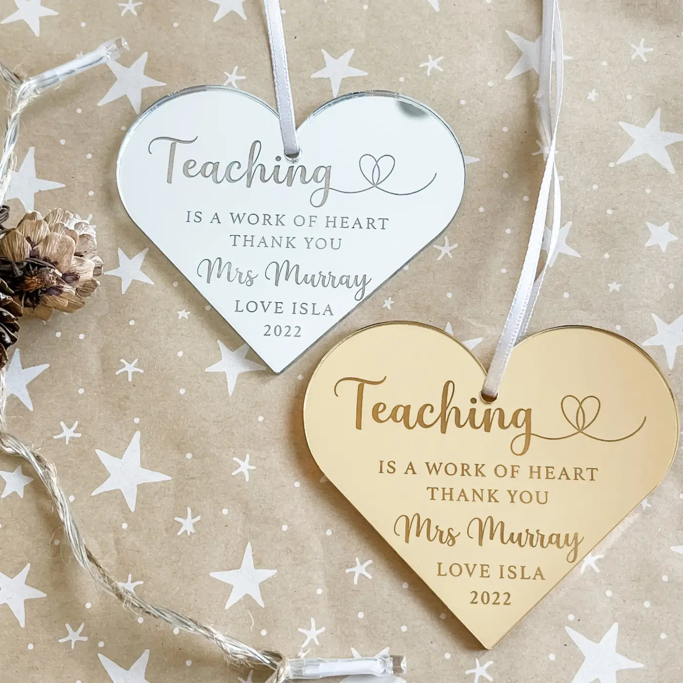 Thank you teacher gift – personalised engraved heart keepsake | luxury acrylic & wood present