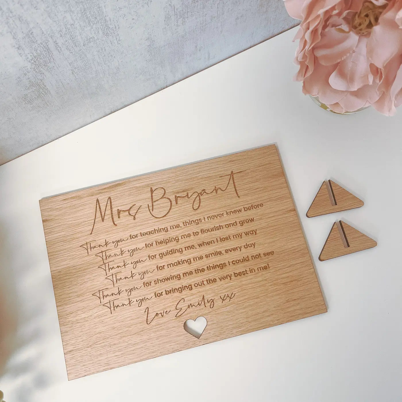 Wood engraved card – luxury teacher gift | personalised bespoke thank you design