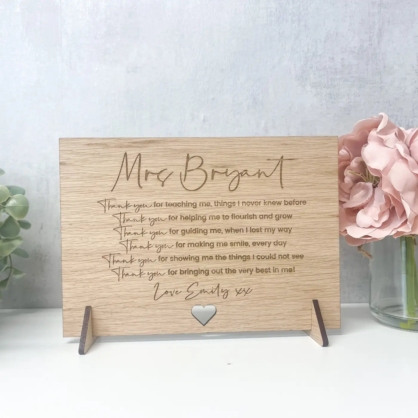 Wood engraved card – luxury teacher gift | personalised bespoke thank you design