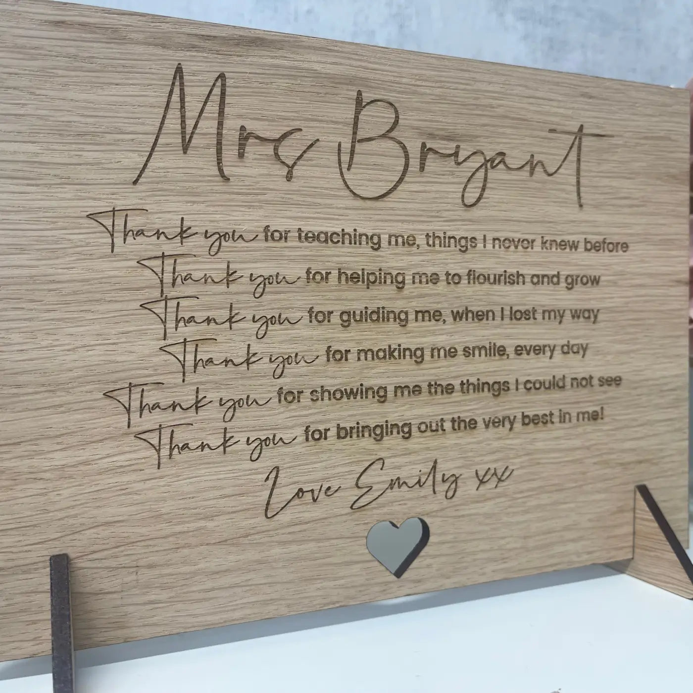 Wood engraved card – luxury teacher gift | personalised bespoke thank you design